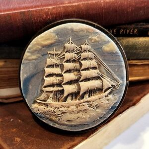 Antique Ship Stone Belt Buckle 🖤 Hand Carved